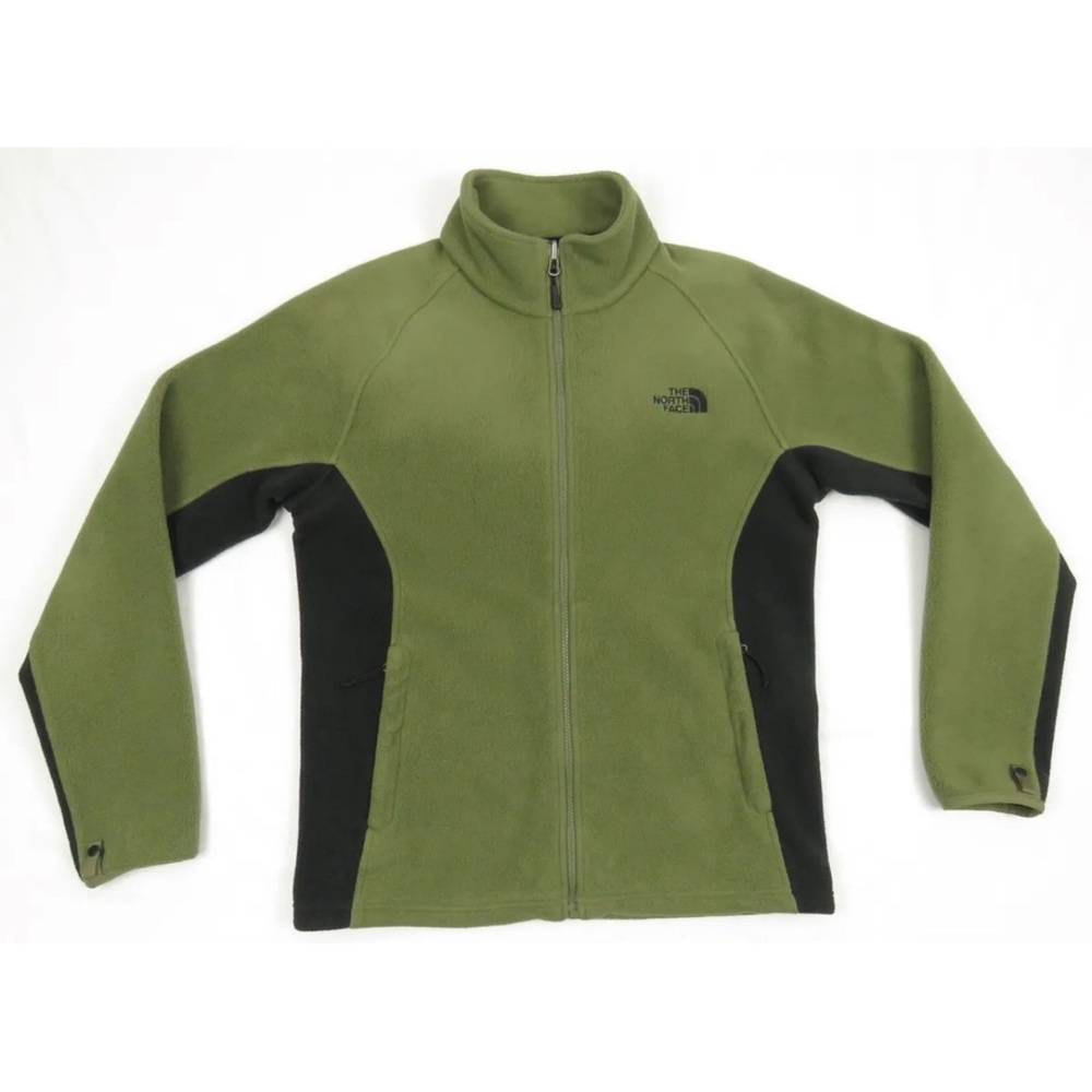 The North Face TNF Spell Out Logo Dome Fleece Green Black Mens Full Zip Jacket S
